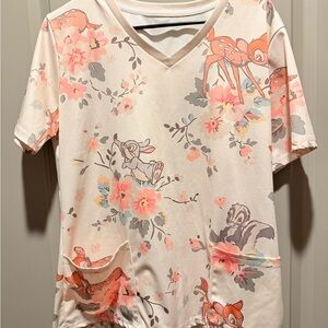 Floral Disney Character Print V-Neck Scrubs Top